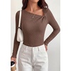image:imagePRETTYGARDEN Womens 2026 Early Fall Fashion Long Sleeve T Shirts Asymmetrical Ribbed Fitted Trendy Going Out Tops Y2K OutfitsBrown