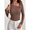image:imagePRETTYGARDEN Womens 2026 Early Fall Fashion Long Sleeve T Shirts Asymmetrical Ribbed Fitted Trendy Going Out Tops Y2K OutfitsBrown