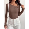 image:imagePRETTYGARDEN Womens 2026 Early Fall Fashion Long Sleeve T Shirts Asymmetrical Ribbed Fitted Trendy Going Out Tops Y2K OutfitsBrown