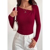 image:imagePRETTYGARDEN Womens 2026 Early Fall Fashion Long Sleeve T Shirts Asymmetrical Ribbed Fitted Trendy Going Out Tops Y2K OutfitsDark Red