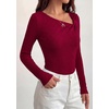 image:imagePRETTYGARDEN Womens 2026 Early Fall Fashion Long Sleeve T Shirts Asymmetrical Ribbed Fitted Trendy Going Out Tops Y2K OutfitsDark Red