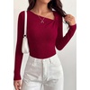 image:imagePRETTYGARDEN Womens 2026 Early Fall Fashion Long Sleeve T Shirts Asymmetrical Ribbed Fitted Trendy Going Out Tops Y2K OutfitsDark Red