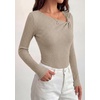 image:imagePRETTYGARDEN Womens 2026 Early Fall Fashion Long Sleeve T Shirts Asymmetrical Ribbed Fitted Trendy Going Out Tops Y2K OutfitsGrey Apricot