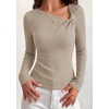image:imagePRETTYGARDEN Womens 2026 Early Fall Fashion Long Sleeve T Shirts Asymmetrical Ribbed Fitted Trendy Going Out Tops Y2K OutfitsGrey Apricot