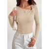 image:imagePRETTYGARDEN Womens 2026 Early Fall Fashion Long Sleeve T Shirts Asymmetrical Ribbed Fitted Trendy Going Out Tops Y2K OutfitsKhaki