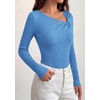 image:imagePRETTYGARDEN Womens 2026 Early Fall Fashion Long Sleeve T Shirts Asymmetrical Ribbed Fitted Trendy Going Out Tops Y2K OutfitsLight Blue