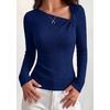 image:imagePRETTYGARDEN Womens 2026 Early Fall Fashion Long Sleeve T Shirts Asymmetrical Ribbed Fitted Trendy Going Out Tops Y2K OutfitsNavy Blue