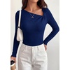 image:imagePRETTYGARDEN Womens 2026 Early Fall Fashion Long Sleeve T Shirts Asymmetrical Ribbed Fitted Trendy Going Out Tops Y2K OutfitsNavy Blue