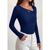 image:imagePRETTYGARDEN Womens 2026 Early Fall Fashion Long Sleeve T Shirts Asymmetrical Ribbed Fitted Trendy Going Out Tops Y2K OutfitsNavy Blue