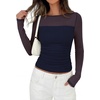 image:imagePRETTYGARDEN Womens 2026 Fall Long Sleeve T Shirts Sheer Mesh Boat Neck Ruched Fitted Going Out Summer Tops Fashion ClothingNavy Blue
