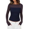 image:imagePRETTYGARDEN Womens 2026 Fall Long Sleeve T Shirts Sheer Mesh Boat Neck Ruched Fitted Going Out Summer Tops Fashion ClothingNavy Blue
