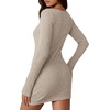 image:imagePRETTYGARDEN Womens Fall Bell Long Sleeve Mini Dress 2026 Casual Boat Neck Ribbed Bodycon Short Party Cocktail DressesApricot
