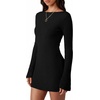 image:imagePRETTYGARDEN Womens Fall Bell Long Sleeve Mini Dress 2026 Casual Boat Neck Ribbed Bodycon Short Party Cocktail DressesBlack