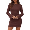 image:imagePRETTYGARDEN Womens Fall Bell Long Sleeve Mini Dress 2026 Casual Boat Neck Ribbed Bodycon Short Party Cocktail DressesBrown