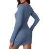 image:imagePRETTYGARDEN Womens Fall Bell Long Sleeve Mini Dress 2026 Casual Boat Neck Ribbed Bodycon Short Party Cocktail DressesGrey Blue