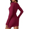 image:imagePRETTYGARDEN Womens Fall Bell Long Sleeve Mini Dress 2026 Casual Boat Neck Ribbed Bodycon Short Party Cocktail DressesWine Red