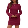 image:imagePRETTYGARDEN Womens Fall Bell Long Sleeve Mini Dress 2026 Casual Boat Neck Ribbed Bodycon Short Party Cocktail DressesWine Red