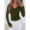image:imagePRETTYGARDEN Womens Long Sleeve Shirts 2026 Fall Outfits Cowl Neck Ruched Slim Fitted Going Out Tops Y2K Fashion ClothingArmy Green