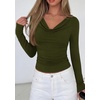 image:imagePRETTYGARDEN Womens Long Sleeve Shirts 2026 Fall Outfits Cowl Neck Ruched Slim Fitted Going Out Tops Y2K Fashion ClothingArmy Green