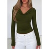 image:imagePRETTYGARDEN Womens Long Sleeve Shirts 2026 Fall Outfits Cowl Neck Ruched Slim Fitted Going Out Tops Y2K Fashion ClothingArmy Green