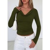 image:imagePRETTYGARDEN Womens Long Sleeve Shirts 2026 Fall Outfits Cowl Neck Ruched Slim Fitted Going Out Tops Y2K Fashion ClothingArmy Green