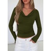image:imagePRETTYGARDEN Womens Long Sleeve Shirts 2026 Fall Outfits Cowl Neck Ruched Slim Fitted Going Out Tops Y2K Fashion ClothingArmy Green