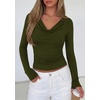 image:imagePRETTYGARDEN Womens Long Sleeve Shirts 2026 Fall Outfits Cowl Neck Ruched Slim Fitted Going Out Tops Y2K Fashion ClothingArmy Green