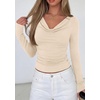 image:imagePRETTYGARDEN Womens Long Sleeve Shirts 2026 Fall Outfits Cowl Neck Ruched Slim Fitted Going Out Tops Y2K Fashion ClothingBeige