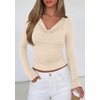 image:imagePRETTYGARDEN Womens Long Sleeve Shirts 2026 Fall Outfits Cowl Neck Ruched Slim Fitted Going Out Tops Y2K Fashion ClothingBeige