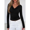 image:imagePRETTYGARDEN Womens Long Sleeve Shirts 2026 Fall Outfits Cowl Neck Ruched Slim Fitted Going Out Tops Y2K Fashion ClothingBlack