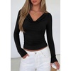 image:imagePRETTYGARDEN Womens Long Sleeve Shirts 2026 Fall Outfits Cowl Neck Ruched Slim Fitted Going Out Tops Y2K Fashion ClothingBlack
