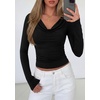 image:imagePRETTYGARDEN Womens Long Sleeve Shirts 2026 Fall Outfits Cowl Neck Ruched Slim Fitted Going Out Tops Y2K Fashion ClothingBlack