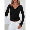 image:imagePRETTYGARDEN Womens Long Sleeve Shirts 2026 Fall Outfits Cowl Neck Ruched Slim Fitted Going Out Tops Y2K Fashion ClothingBlack