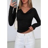 image:imagePRETTYGARDEN Womens Long Sleeve Shirts 2026 Fall Outfits Cowl Neck Ruched Slim Fitted Going Out Tops Y2K Fashion ClothingBlack