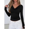 image:imagePRETTYGARDEN Womens Long Sleeve Shirts 2026 Fall Outfits Cowl Neck Ruched Slim Fitted Going Out Tops Y2K Fashion ClothingBlack
