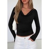 image:imagePRETTYGARDEN Womens Long Sleeve Shirts 2026 Fall Outfits Cowl Neck Ruched Slim Fitted Going Out Tops Y2K Fashion ClothingBlack