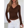 image:imagePRETTYGARDEN Womens Long Sleeve Shirts 2026 Fall Outfits Cowl Neck Ruched Slim Fitted Going Out Tops Y2K Fashion ClothingBrown