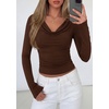image:imagePRETTYGARDEN Womens Long Sleeve Shirts 2026 Fall Outfits Cowl Neck Ruched Slim Fitted Going Out Tops Y2K Fashion ClothingBrown