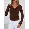 image:imagePRETTYGARDEN Womens Long Sleeve Shirts 2026 Fall Outfits Cowl Neck Ruched Slim Fitted Going Out Tops Y2K Fashion ClothingBrown