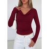 image:imagePRETTYGARDEN Womens Long Sleeve Shirts 2026 Fall Outfits Cowl Neck Ruched Slim Fitted Going Out Tops Y2K Fashion ClothingBurgundy