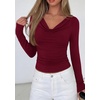 image:imagePRETTYGARDEN Womens Long Sleeve Shirts 2026 Fall Outfits Cowl Neck Ruched Slim Fitted Going Out Tops Y2K Fashion ClothingBurgundy
