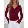 image:imagePRETTYGARDEN Womens Long Sleeve Shirts 2026 Fall Outfits Cowl Neck Ruched Slim Fitted Going Out Tops Y2K Fashion ClothingBurgundy