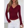 image:imagePRETTYGARDEN Womens Long Sleeve Shirts 2026 Fall Outfits Cowl Neck Ruched Slim Fitted Going Out Tops Y2K Fashion ClothingBurgundy