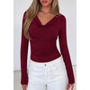 image:imagePRETTYGARDEN Womens Long Sleeve Shirts 2026 Fall Outfits Cowl Neck Ruched Slim Fitted Going Out Tops Y2K Fashion ClothingBurgundy