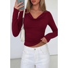 image:imagePRETTYGARDEN Womens Long Sleeve Shirts 2026 Fall Outfits Cowl Neck Ruched Slim Fitted Going Out Tops Y2K Fashion ClothingBurgundy
