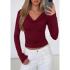 image:imagePRETTYGARDEN Womens Long Sleeve Shirts 2026 Fall Outfits Cowl Neck Ruched Slim Fitted Going Out Tops Y2K Fashion ClothingBurgundy