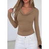 image:imagePRETTYGARDEN Womens Long Sleeve Shirts 2026 Fall Outfits Cowl Neck Ruched Slim Fitted Going Out Tops Y2K Fashion ClothingKhaki