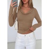 image:imagePRETTYGARDEN Womens Long Sleeve Shirts 2026 Fall Outfits Cowl Neck Ruched Slim Fitted Going Out Tops Y2K Fashion ClothingKhaki