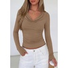 image:imagePRETTYGARDEN Womens Long Sleeve Shirts 2026 Fall Outfits Cowl Neck Ruched Slim Fitted Going Out Tops Y2K Fashion ClothingKhaki