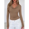 image:imagePRETTYGARDEN Womens Long Sleeve Shirts 2026 Fall Outfits Cowl Neck Ruched Slim Fitted Going Out Tops Y2K Fashion ClothingKhaki